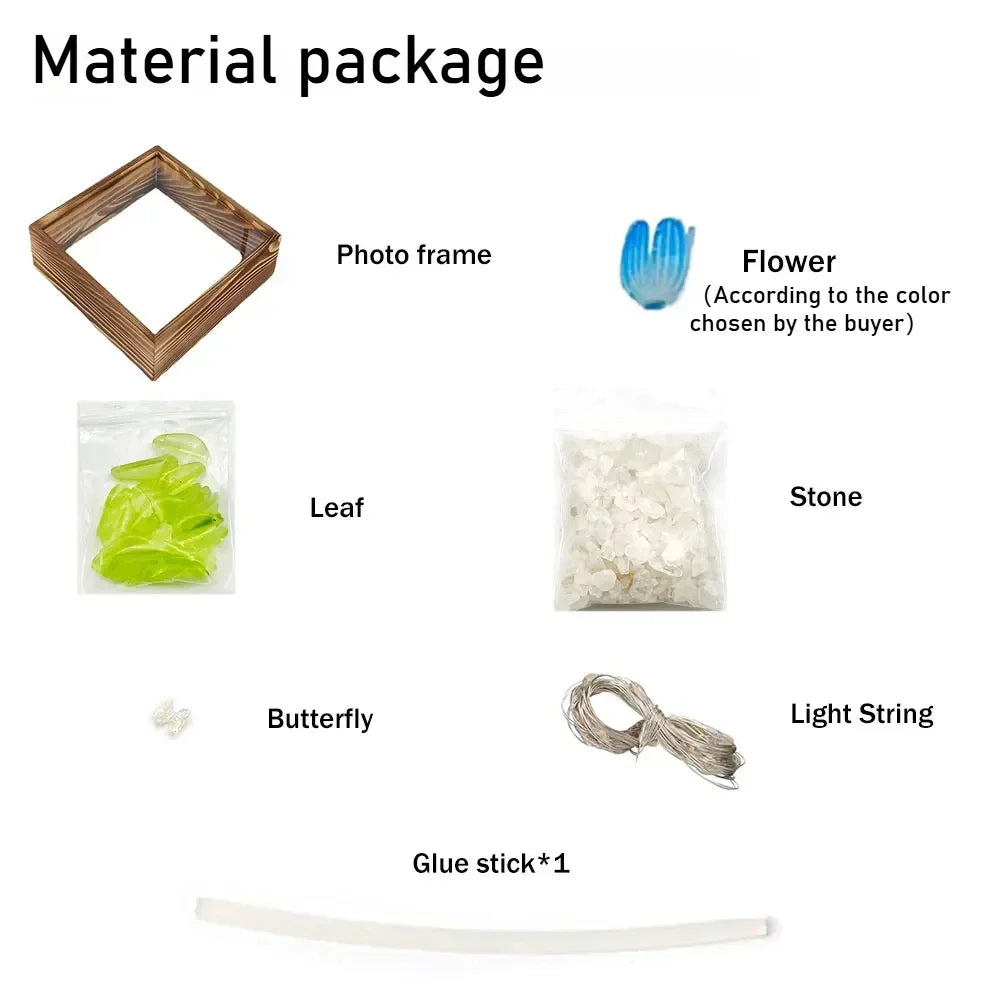 material included in the DIY wooden tulip light box kits with LED