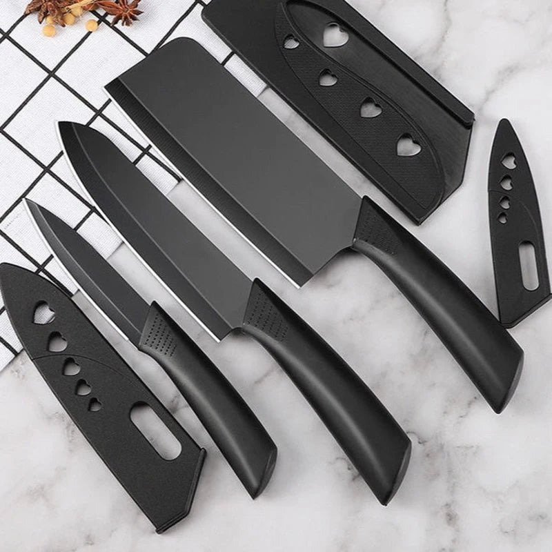Complete set of Black Non-slip Stainless Steel Kitchen Knives