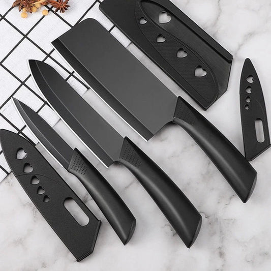 Complete set of Black Non-slip Stainless Steel Kitchen Knives