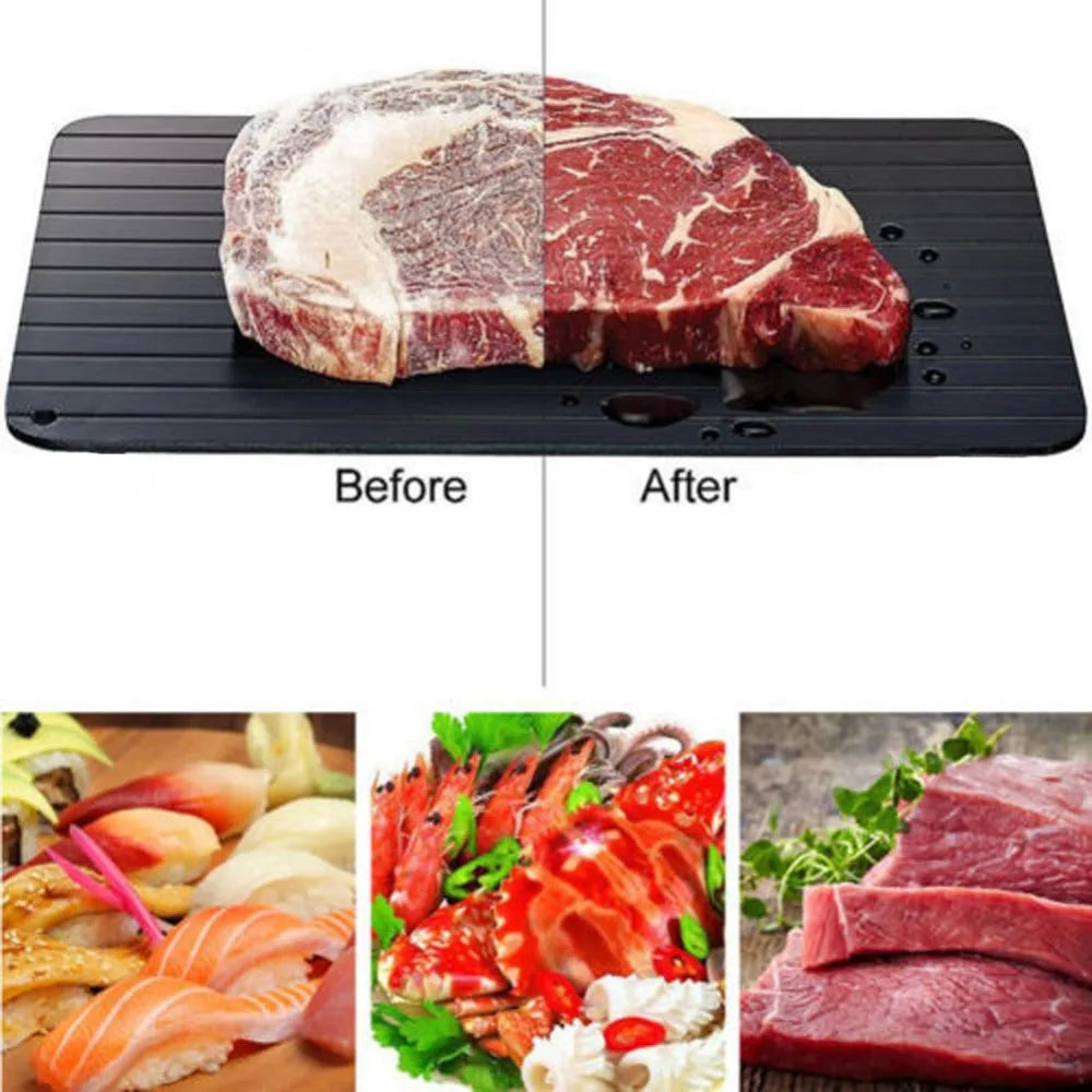 before and after using the rapid meat defrosting tray