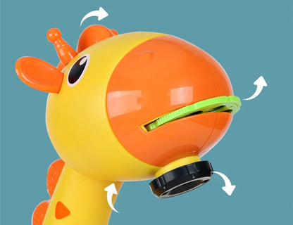 Close-up of giraffe-shaped projector head with slide disc inserted and adjustable angles
