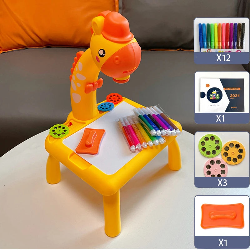 orange giraffe shaped projector drawing table