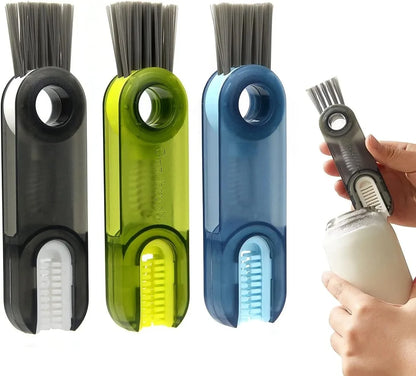 grey, green and blue bottle cleaning brushes