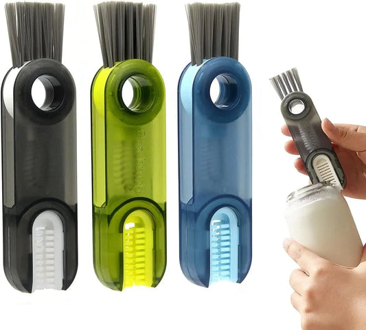 grey, green and blue bottle cleaning brushes