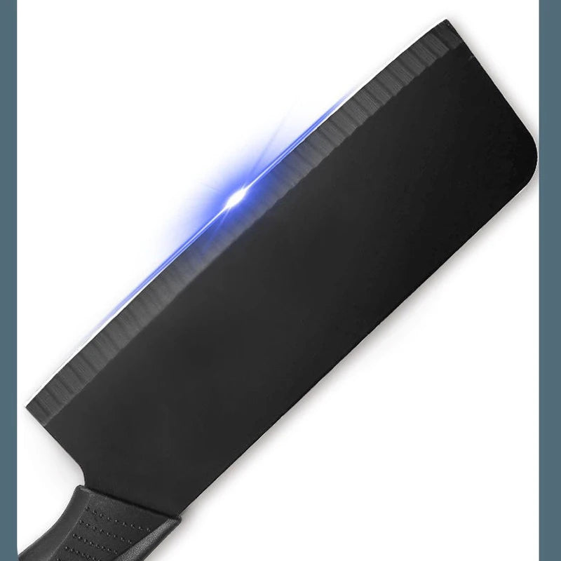 close up of the black non-slip stainless steel knife