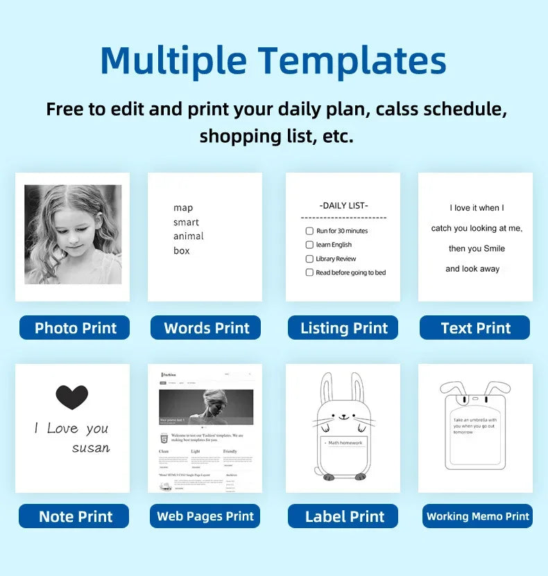 templates for mini portable printer