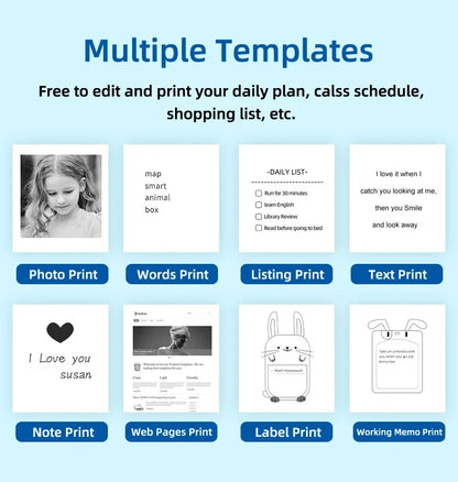 templates for mini portable printer