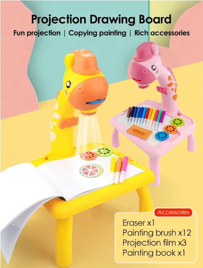 Projection drawing board with cartoon characters on a colorful background